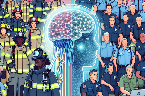 "First responders utilizing advanced AI technology during an emergency response training exercise, highlighting the impact of artificial intelligence on public safety and crisis management."