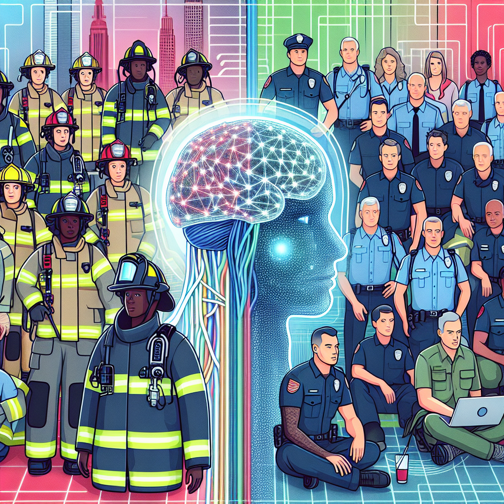 "First responders utilizing advanced AI technology during an emergency response training exercise, highlighting the impact of artificial intelligence on public safety and crisis management."