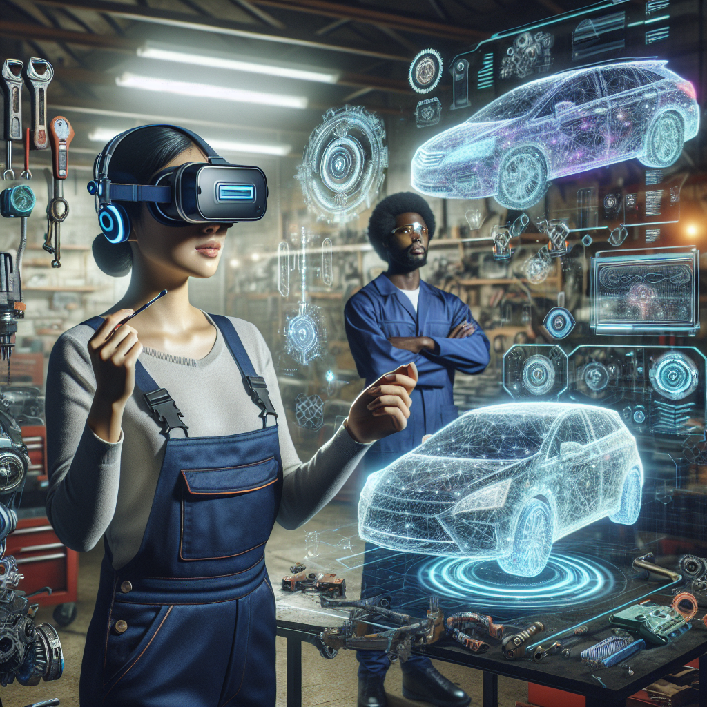 "Augmented reality technology applied in the automotive industry, showcasing a virtual car model overlaid on a real-world environment, illustrating how AR enhances vehicle design and user experience."